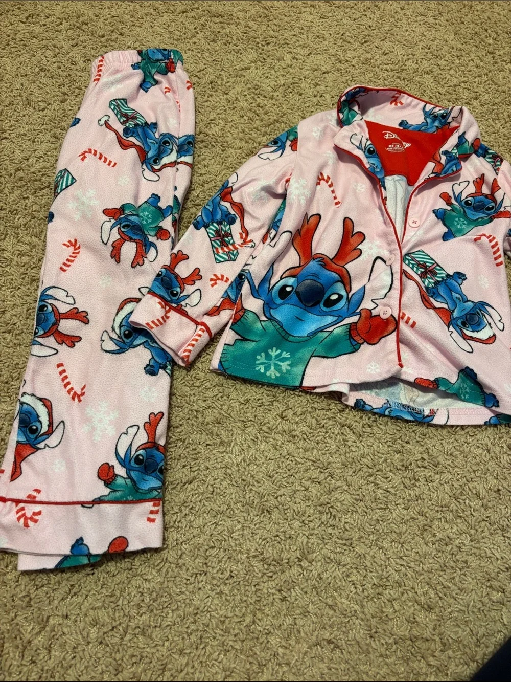 Disney Pink Stitch Holiday Pajama Set with Candy Cane Print